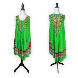 Jessica Taylor | NWT OS Green & Red Colorful Button Front A-line Dress Coverup